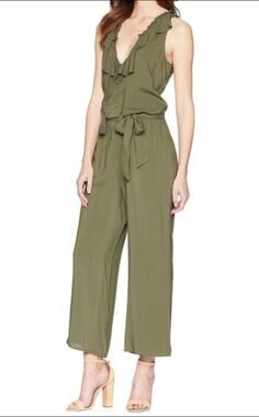 Paige Paletta Desert Olive Green Jumpsuit Large Elastic Waist Tassle Tie NO BELT